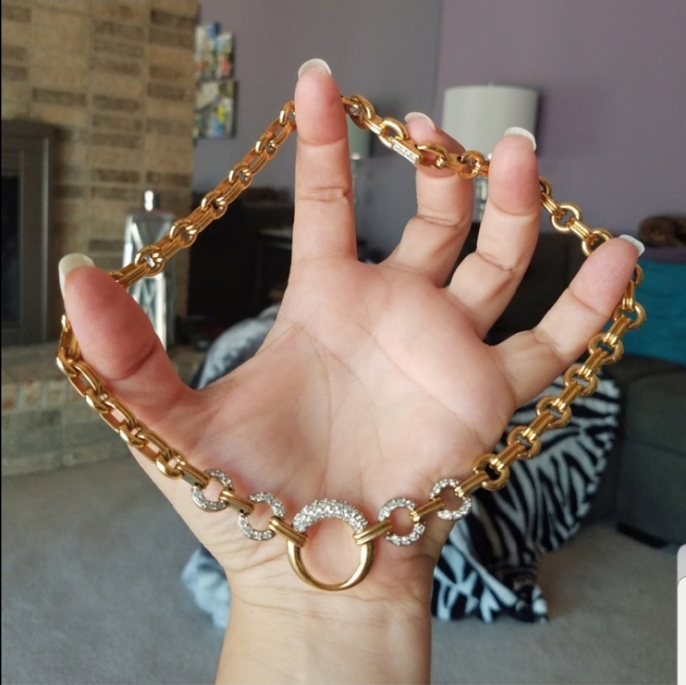AUTHENTIC Swarovski 18k Gold Plated Chunky Chain Link Vintage Necklace - Picture 10 of 16